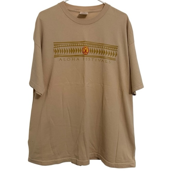 Aloha Festivals Rare Vintage Y2K Hawaii Graphic Alstyle Tee Tan 2XL - Picture 1 of 4